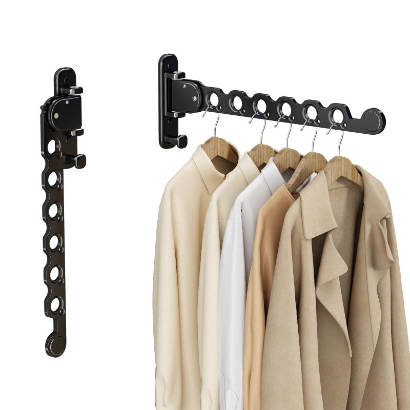 iMonse Wall Mounted Clothes Hanger Rack Folding Wall Mounted Clothes Hanger for Laundry With Swing Arm Space Saving Closet Storage Organizer Heavy Duty Coat Hook For Bathroom Bedroom Black 2-Pack - Image 1